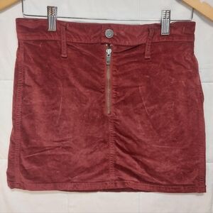 Madewell Stretch Denim Straight Red Velveteen Mini Skirt Size 25